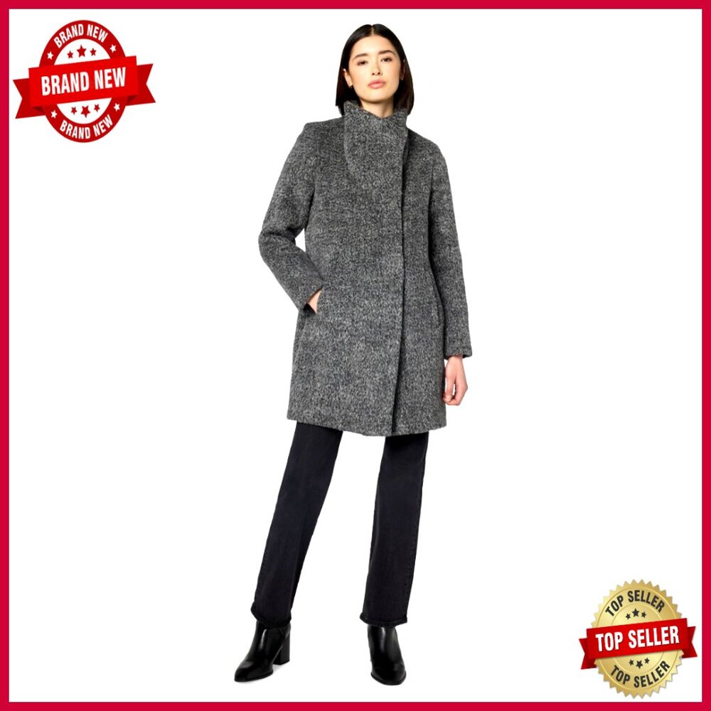 Wool Blend Knit Coat, Asymmetrical Cocoon Silhouette, Long Sleeve, Classic Fit